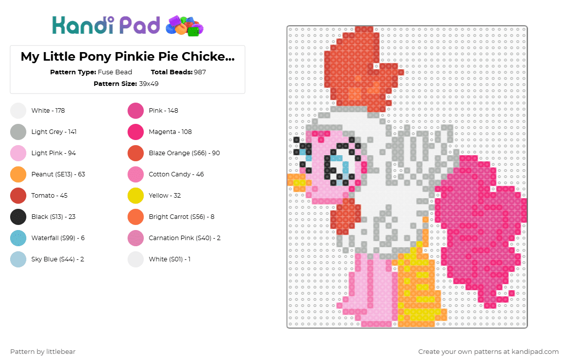 My Little Pony Pinkie Pie Chicken Costume - Fuse Bead Pattern by littlebear on Kandi Pad - red,beige,pink,mlp,mlp fim,my little pony,fim,cartoons,tv shows