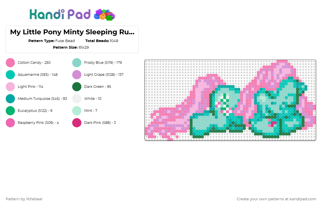 My Little Pony Minty Sleeping Runaway Rainbow Game Sprite - Fuse Bead Pattern by littlebear on Kandi Pad - pink,mlp,my little pony,mlp g3,my little pony g3,cartoons,video games