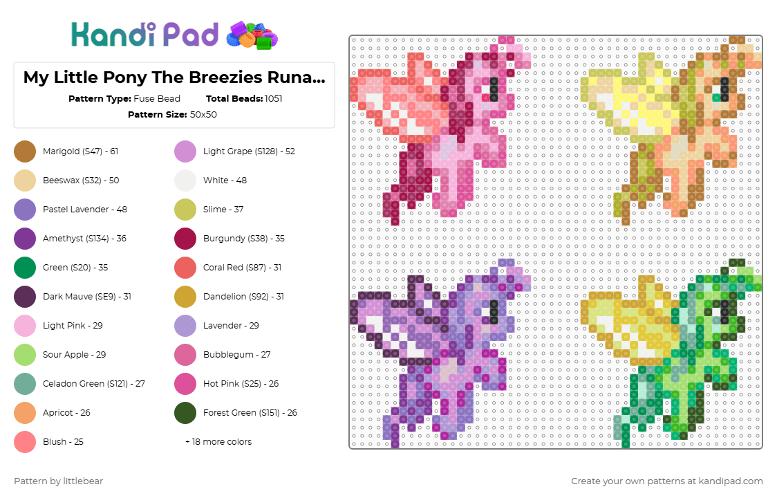 My Little Pony The Breezies Runaway Rainbow Game Sprite - Fuse Bead Pattern by littlebear on Kandi Pad - beige,pink,green,orange,mlp,my little pony,my little pony g3,mlp g3,cartoons,video games