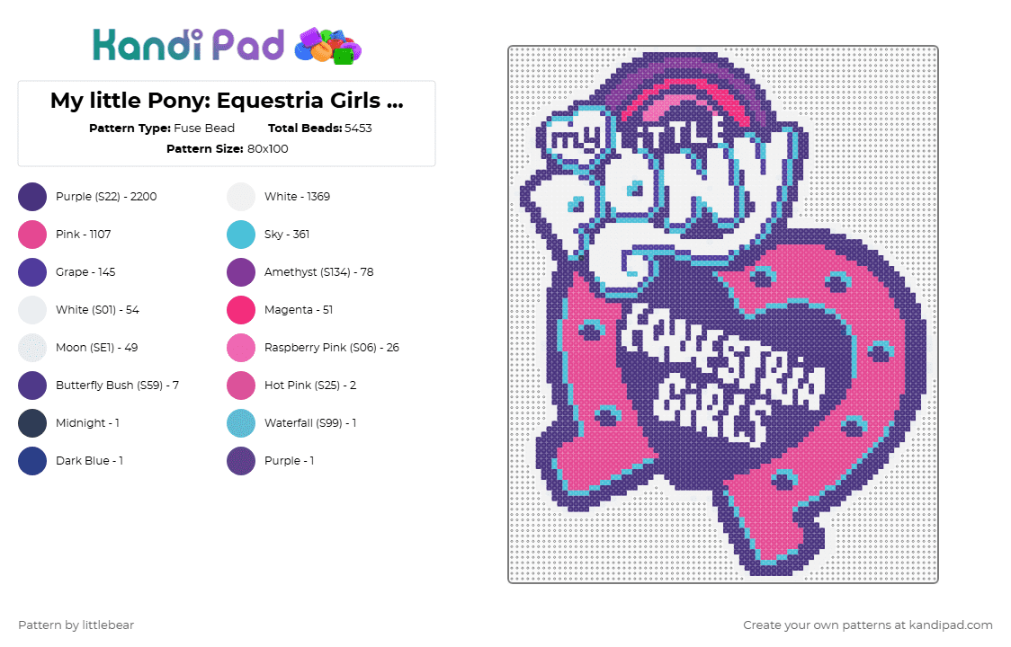 My little Pony: Equestria Girls Logo - Fuse Bead Pattern by littlebear on Kandi Pad - purple,pink,mlp,my little pony,equestria girls,cartoons,tv shows