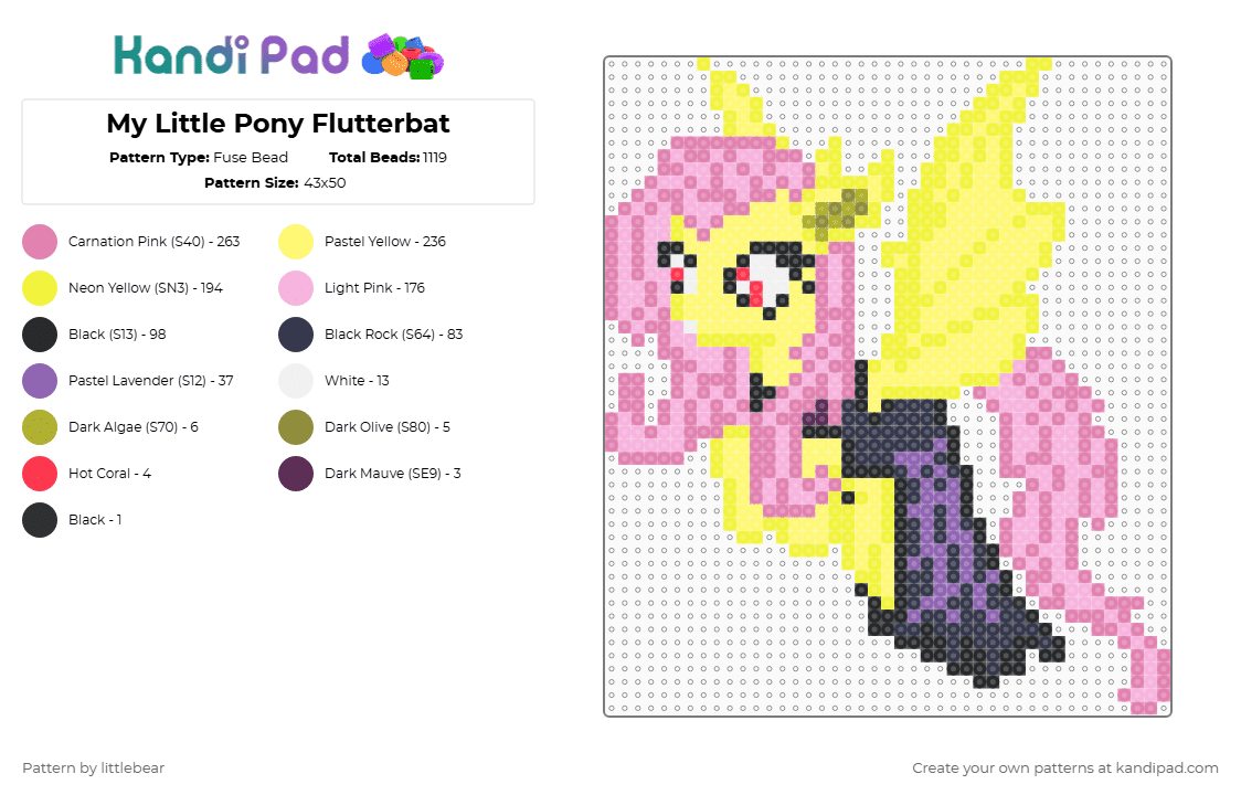 My Little Pony Flutterbat - Fuse Bead Pattern by littlebear on Kandi Pad - yellow,pink,mlp,mlp fim,fim,my little pony,cartoons,tv shows