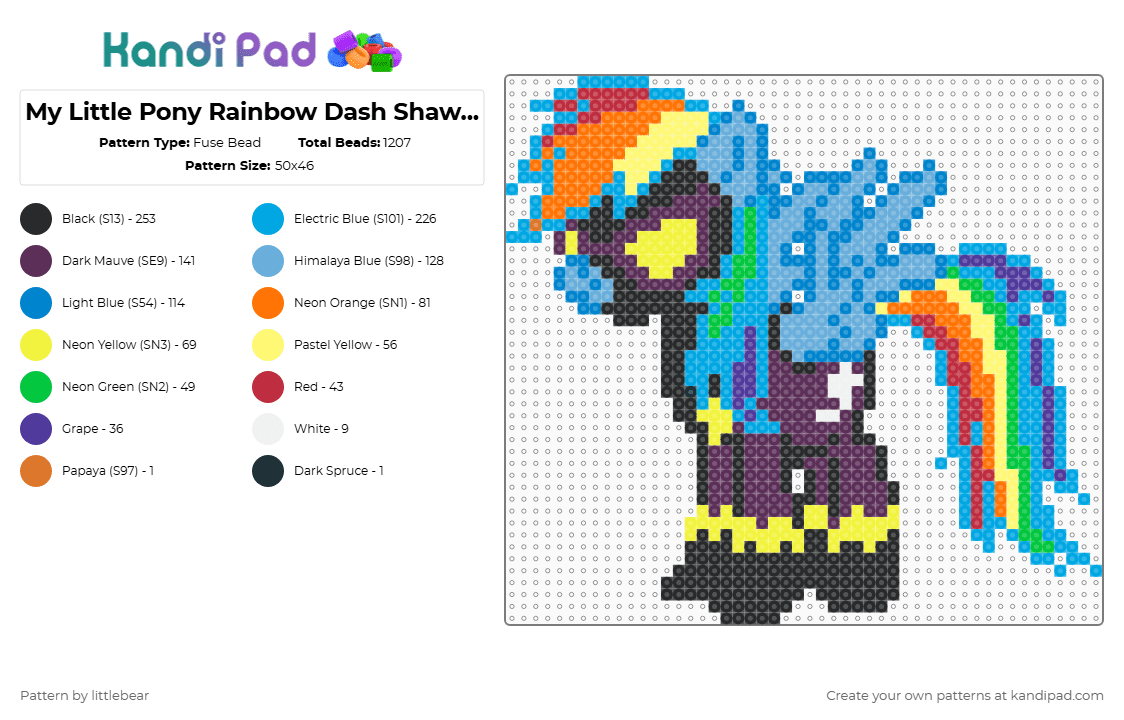 My Little Pony Rainbow Dash Shawdowbolt Costume - Fuse Bead Pattern by littlebear on Kandi Pad - mlp,mlp fim,fim,my little pony,cartoons,tv shows