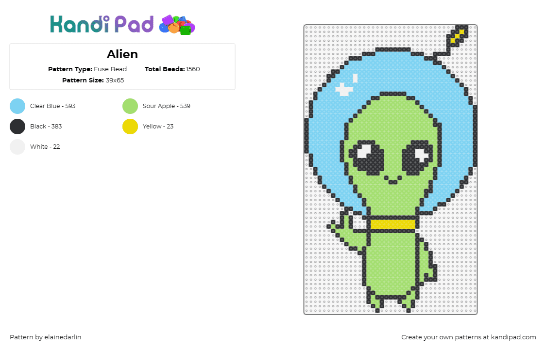Alien - Fuse Bead Pattern by elainedarlin on Kandi Pad - aliens,cute,space,astronaut