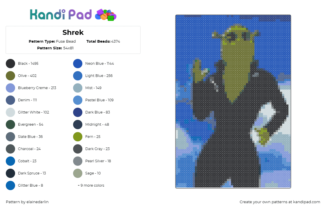 Shrek - Fuse Bead Pattern by elainedarlin on Kandi Pad - shrek,movies,dreamworks,animation