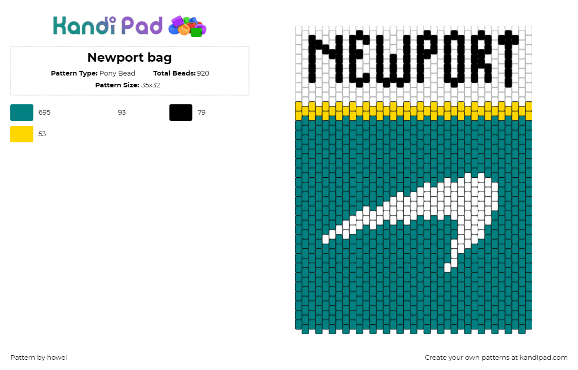 Newport bag - Pony Bead Pattern by howel on Kandi Pad - newport,cigarettes,smoking,bag,vintage,advertising,retro,teal,white,yellow,black