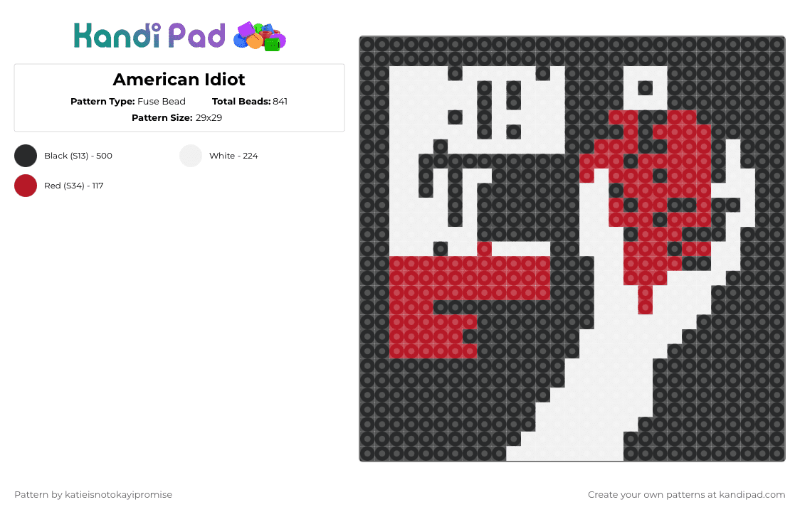 American Idiot - Fuse Bead Pattern by katieisnotokayipromise on Kandi Pad - white,red,american idiot,green day,music