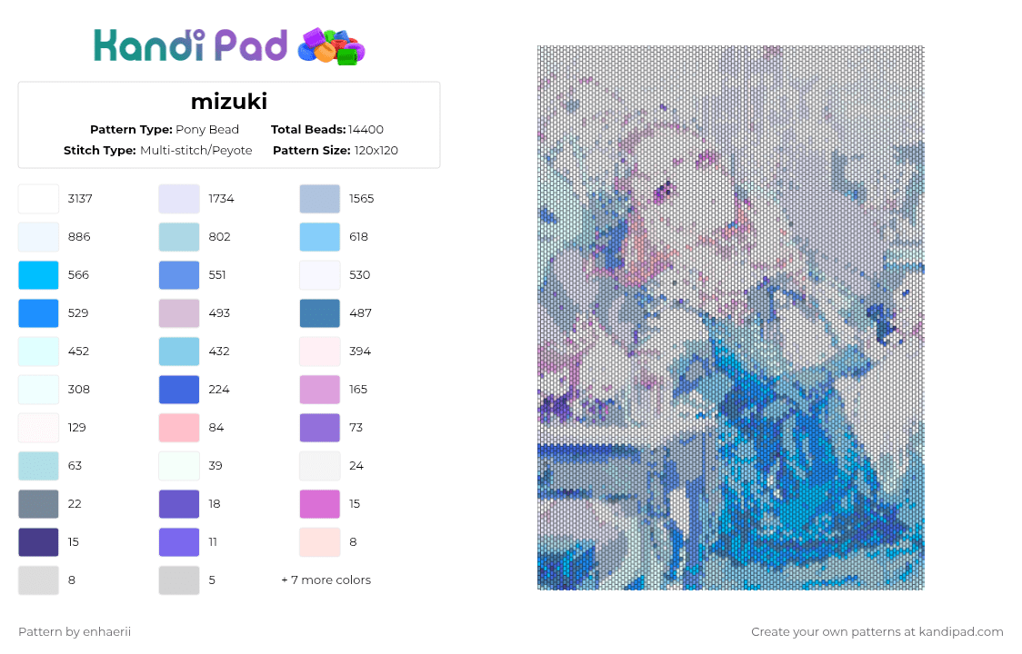 mizuki - Pony Bead Pattern by enhaerii on Kandi Pad - white,light blue