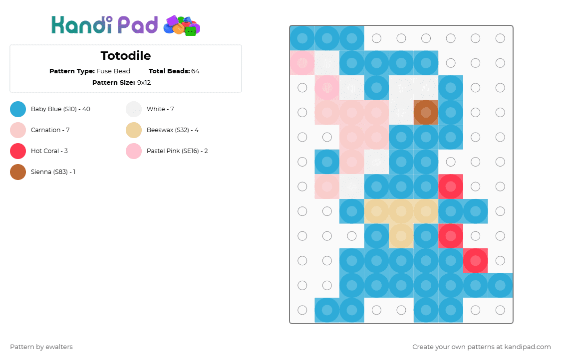Totodile - Fuse Bead Pattern by ewalters on Kandi Pad - light blue,beige