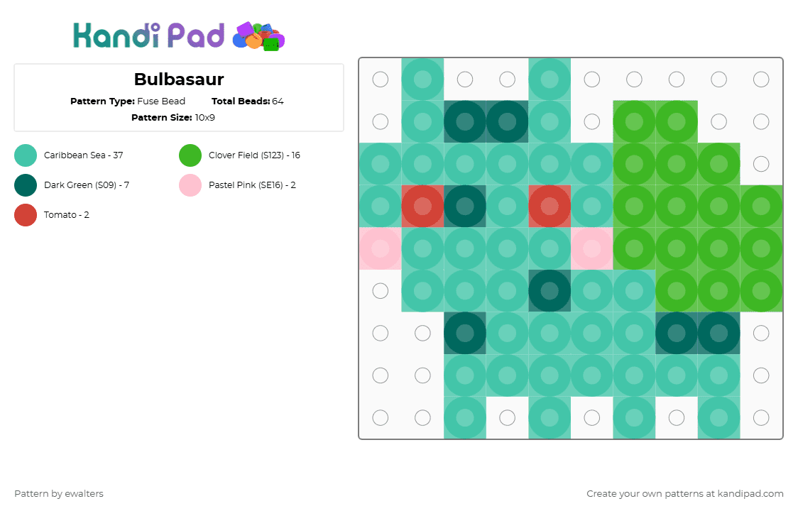 Bulbasaur - Fuse Bead Pattern by ewalters on Kandi Pad - teal,green