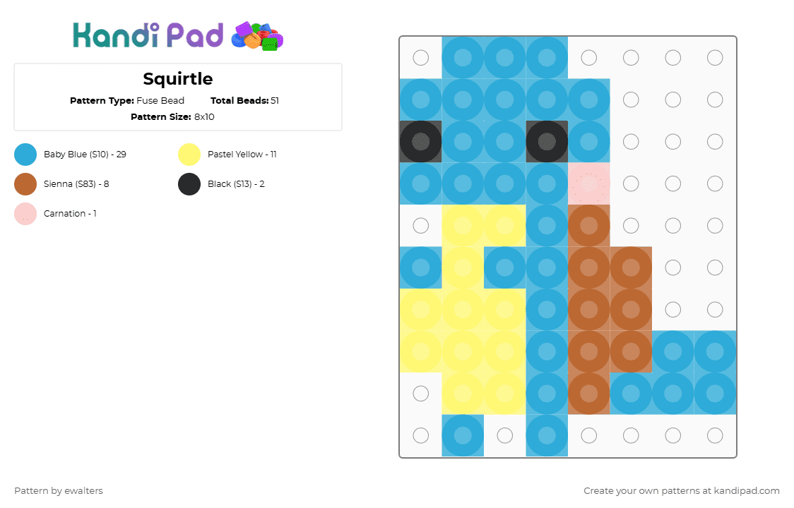 Squirtle - Fuse Bead Pattern by ewalters on Kandi Pad - light blue