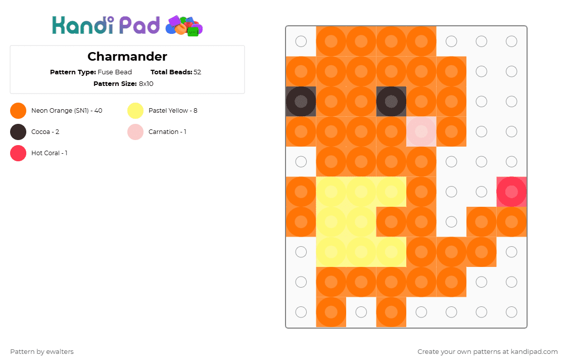 Charmander - Fuse Bead Pattern by ewalters on Kandi Pad - orange