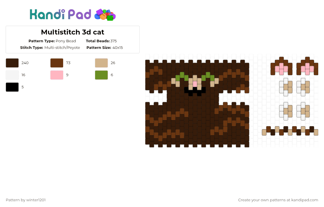 Multistitch 3d cat - Pony Bead Pattern by winter1201 on Kandi Pad - brown