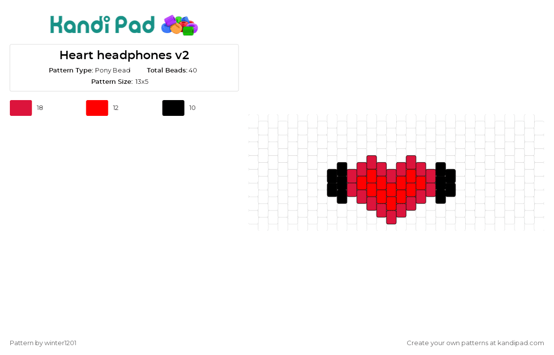 Heart headphones v2 - Pony Bead Pattern by winter1201 on Kandi Pad - heart,headphones,music,love,passion,red