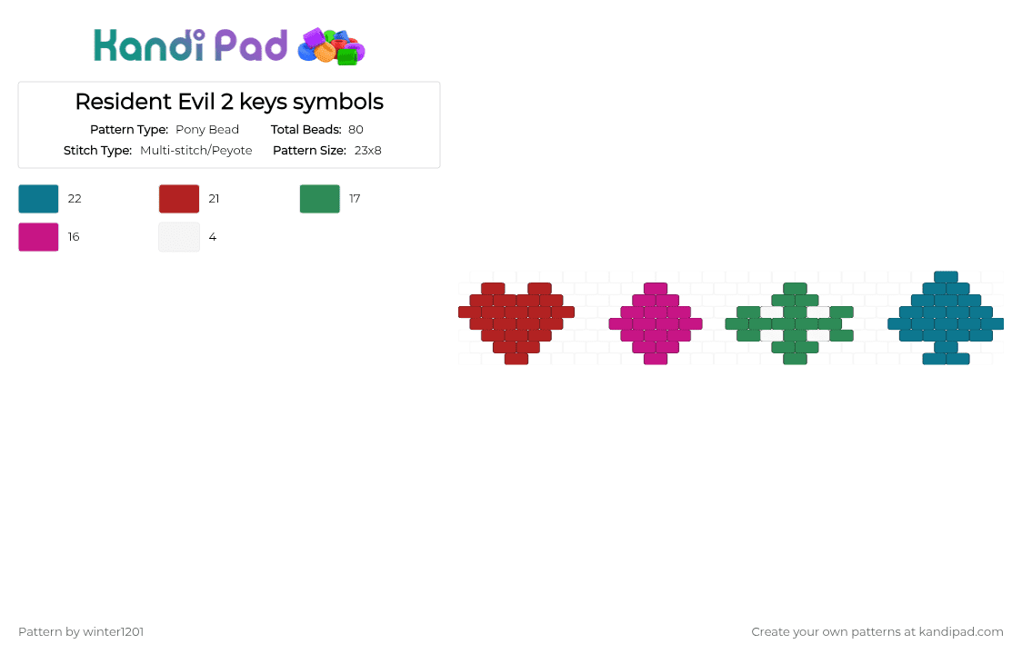 Resident Evil 2 keys symbols - Pony Bead Pattern by winter1201 on Kandi Pad - red, teal