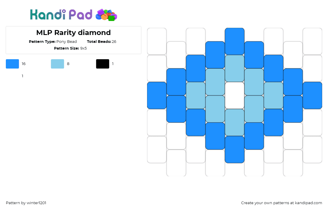 MLP Rarity diamond - Pony Bead Pattern by winter1201 on Kandi Pad - rarity,my little pony,diamond,elegance,sophistication,joy,blue,light blue