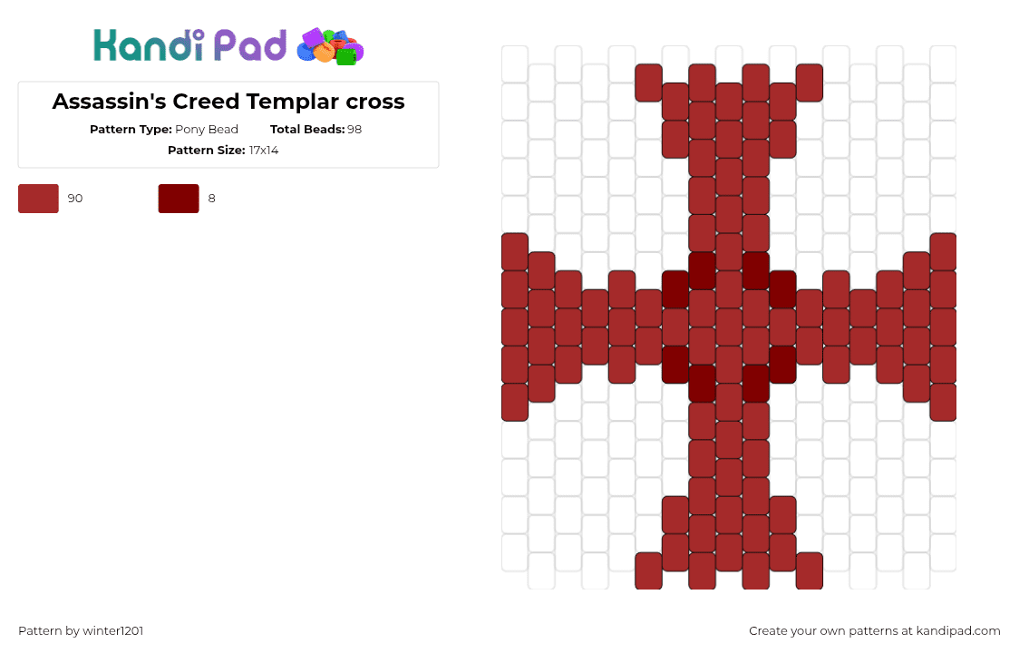 Assassin\'s Creed Templar cross - Pony Bead Pattern by winter1201 on Kandi Pad - templars,assassins creed,cross,symbol,charm,video game,red