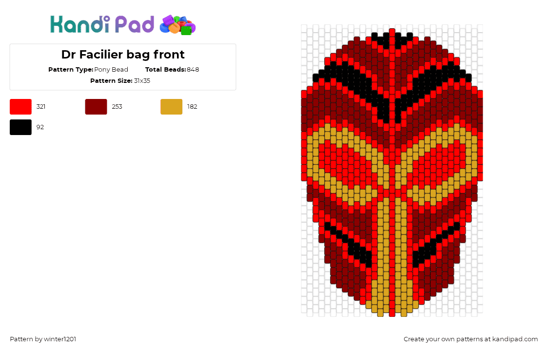 Dr Facilier bag front - Pony Bead Pattern by winter1201 on Kandi Pad - dr facilier,princess and the frog,mask,tribal,panel,bag,animation,movie,disney,red,orange