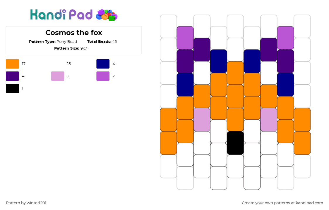 Cosmos the fox - Pony Bead Pattern by winter1201 on Kandi Pad - fox,animal,spirit of the wild,playful,forest,orange