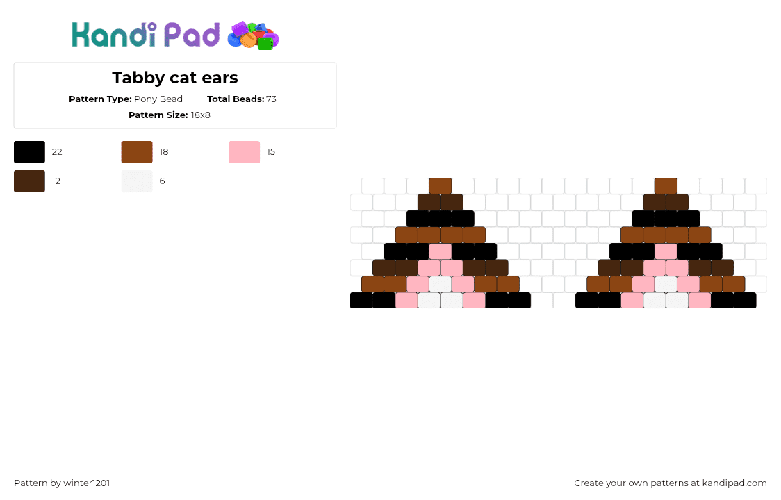 Tabby cat ears - Pony Bead Pattern by winter1201 on Kandi Pad - ears,cat,tabby,animal,brown,pink