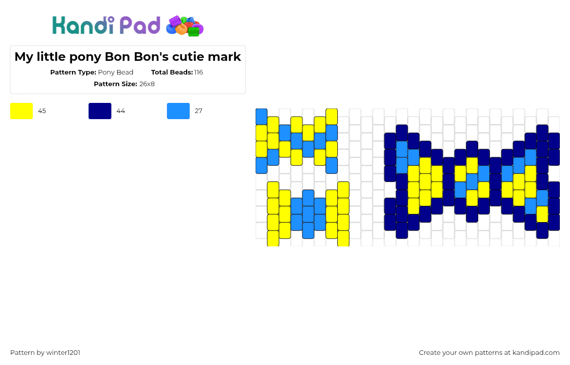 My little pony Bon Bon\'s cutie mark - Pony Bead Pattern by winter1201 on Kandi Pad - bon bon,mlp,my little pony,cutie mark,bow tie,blue,yellow,light blue