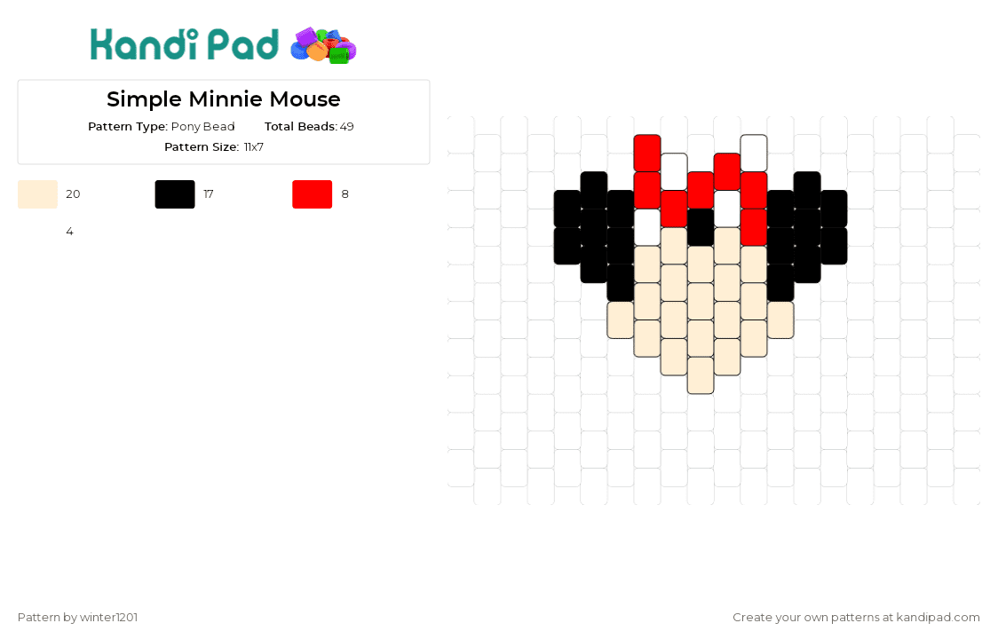 Simple Minnie Mouse - Pony Bead Pattern by winter1201 on Kandi Pad - minnie mouse,charm,mickey mouse,disney,iconic,timeless,polka dots