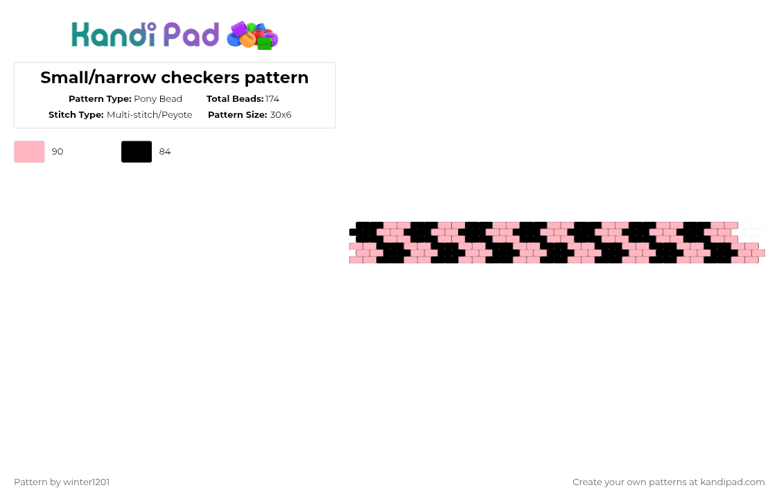 Small/narrow checkers pattern Pony Bead Pattern - Kandi Pad | Kandi ...