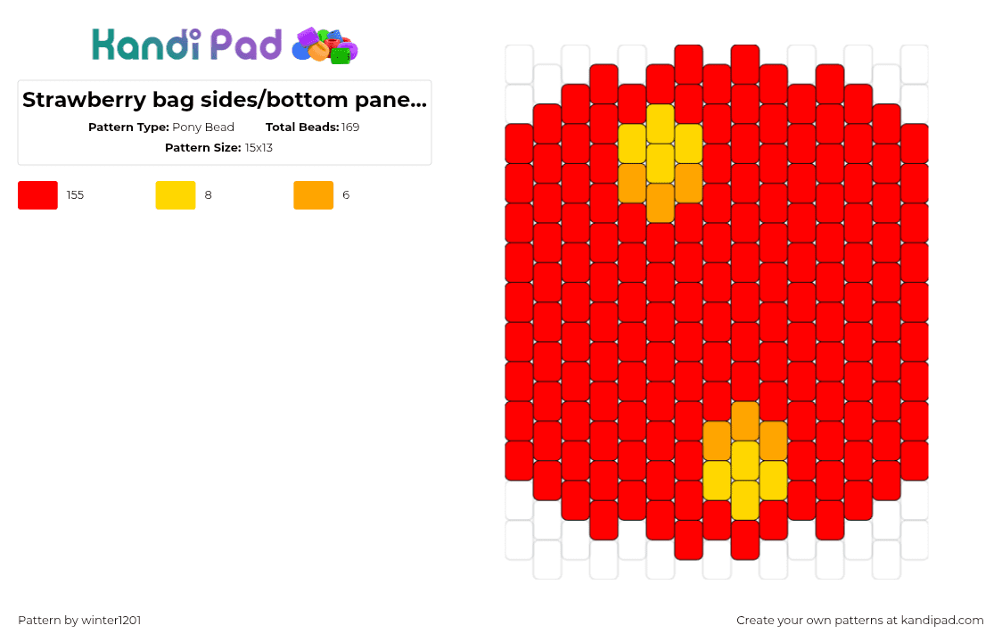 Strawberry bag sides/bottom panel concept test - Pony Bead Pattern by winter1201 on Kandi Pad - strawberry,fruit,bag,panel,red