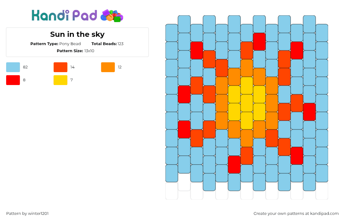 Sun in the sky - Pony Bead Pattern by winter1201 on Kandi Pad - sun,sky,fiery,charm,simple,orange,light blue