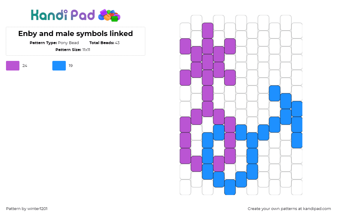 Enby and male symbols linked - Pony Bead Pattern by winter1201 on Kandi Pad - nonbinary,male,diversity,unity,pride,blue and purple,harmonious,linked symbols