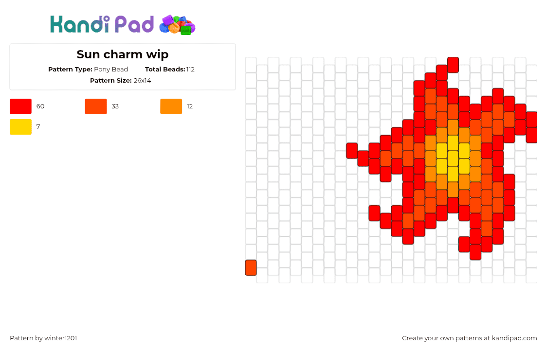 Sun charm wip - Pony Bead Pattern by winter1201 on Kandi Pad - sun,fiery,charm,orange,red