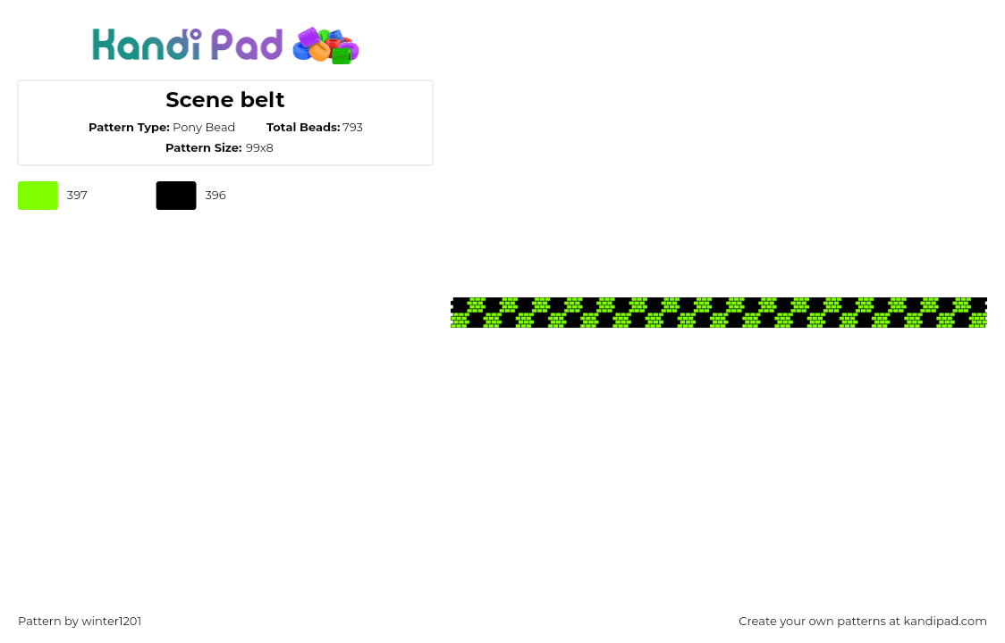 Scene belt - Pony Bead Pattern by winter1201 on Kandi Pad - scene,checkered,emo,belt,clothing,black,green