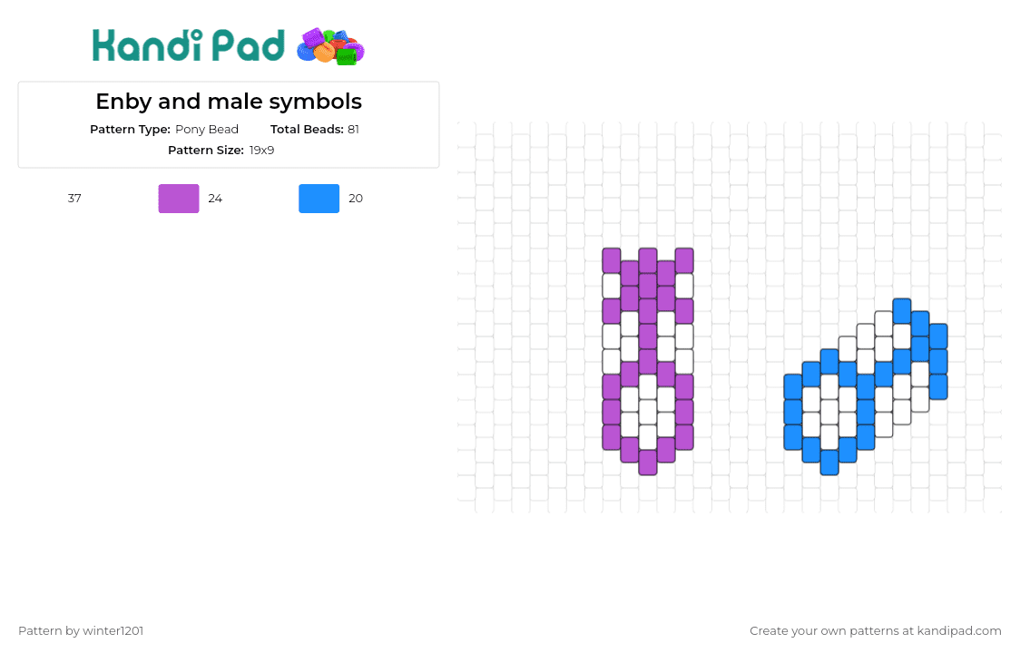Enby and male symbols - Pony Bead Pattern by winter1201 on Kandi Pad - nonbinary,male,gender symbols,identity,purple,blue