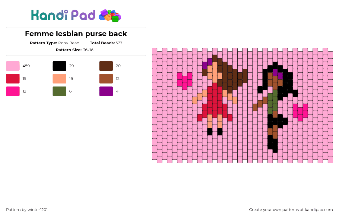 Femme lesbian purse back - Pony Bead Pattern by winter1201 on Kandi Pad - 