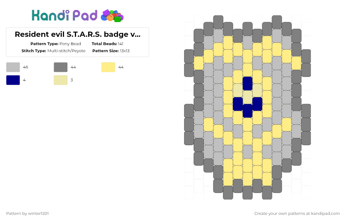 Resident evil S.T.A.R.S. badge version 2 - Pony Bead Pattern by winter1201 on Kandi Pad - gray,beige,yellow