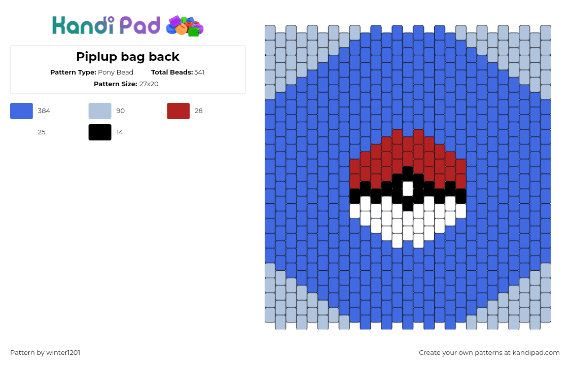 Piplup bag back - Pony Bead Pattern by winter1201 on Kandi Pad - pokeball,pokemon,piplup,gaming,bag,panel,blue,red