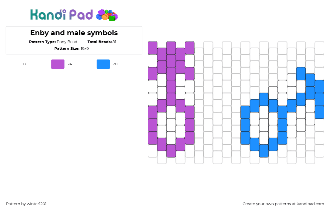 Enby and male symbols - Pony Bead Pattern by winter1201 on Kandi Pad - nonbinary,male,gender symbols,identity,purple,blue