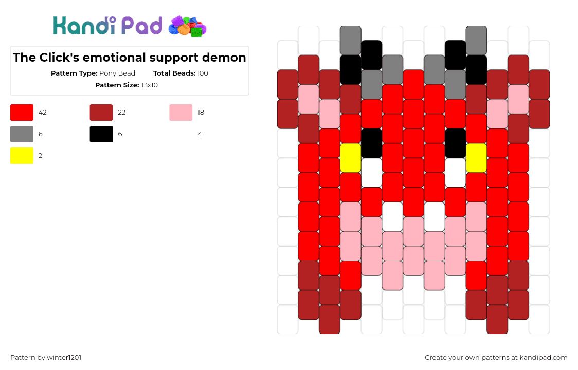 The Click\'s emotional support demon - Pony Bead Pattern by winter1201 on Kandi Pad - emotional support demon,the click,plush,youtube,red