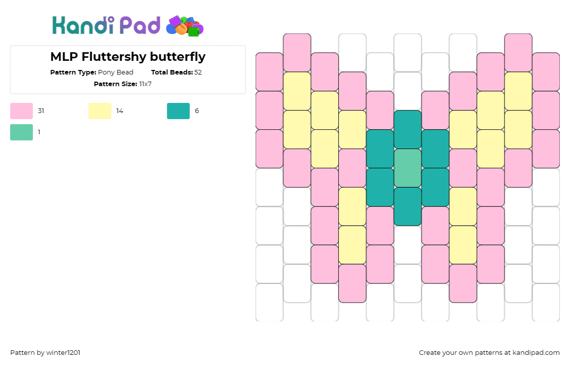 MLP Fluttershy butterfly - Pony Bead Pattern by winter1201 on Kandi Pad - butterfly,fluttershy,my little pony,magic of friendship,pastel