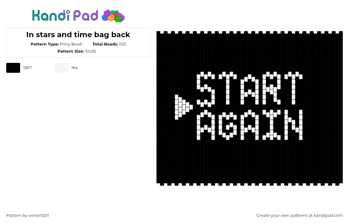 In stars and time bag back - Pony Bead Pattern by winter1201 on Kandi Pad - start again,in stars and time,text,bag,panel,video game,black,white