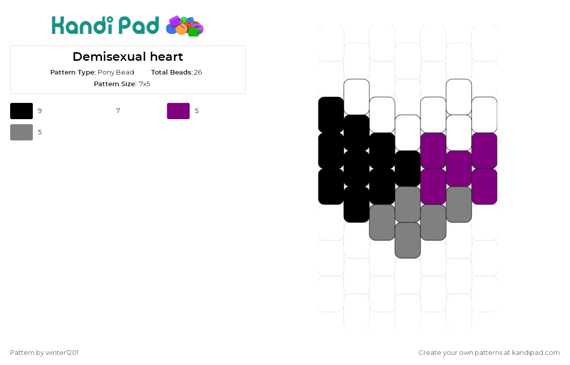 Demisexual heart - Pony Bead Pattern by winter1201 on Kandi Pad - demisexual,pride,heart,community,love,black,purple