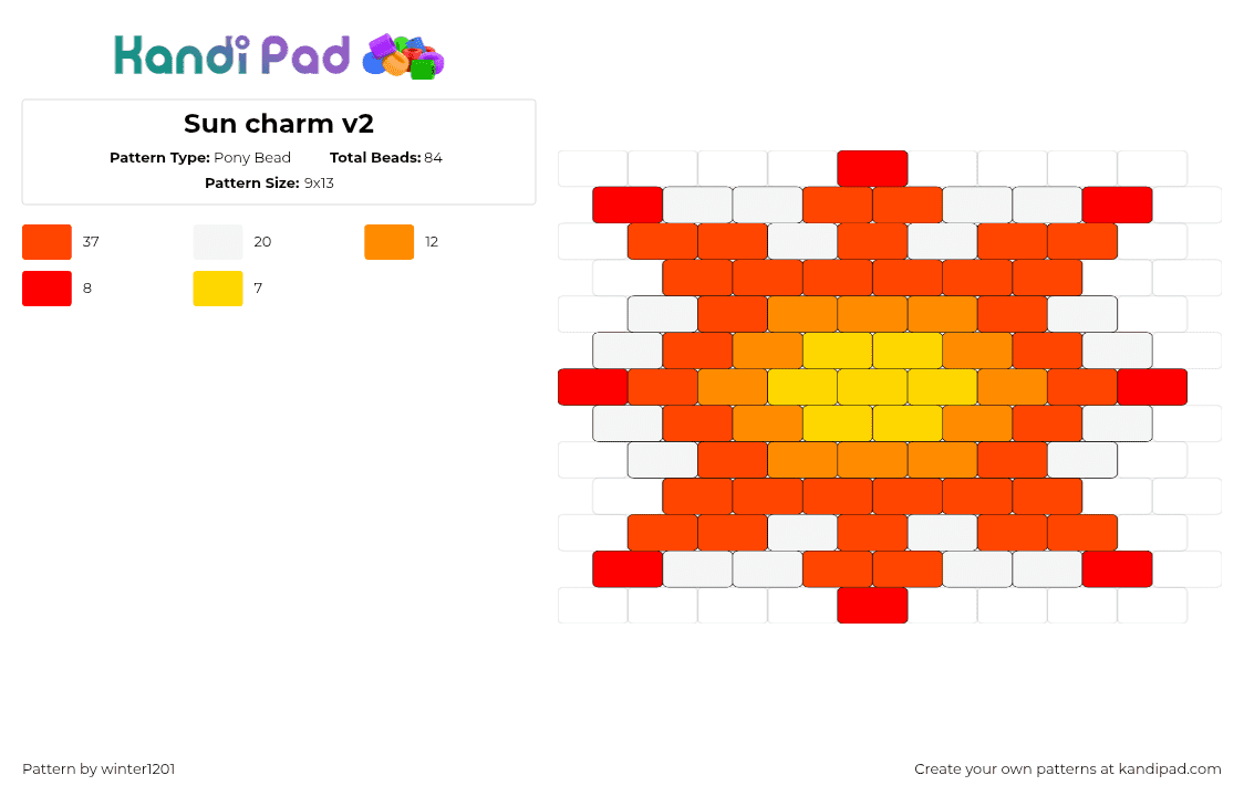 Sun charm v2 - Pony Bead Pattern by winter1201 on Kandi Pad - sun,fiery,charm,simple,orange,yellow