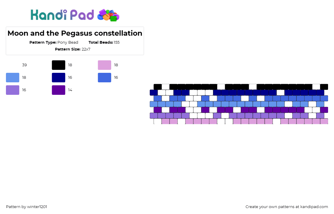 Moon and the Pegasus constellation - Pony Bead Pattern by winter1201 on Kandi Pad - moon,night,constellation,cuff,celestial,astronomy,bracelet,purple,pink,white,bla