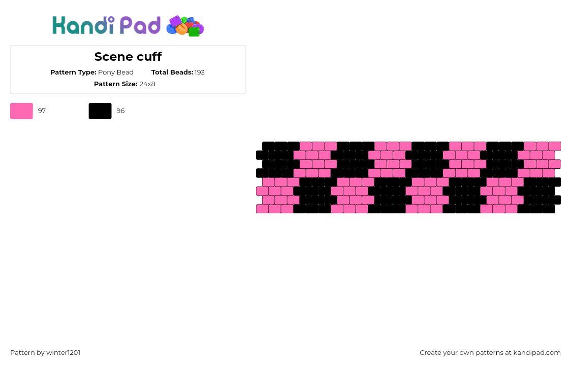 Scene cuff - Pony Bead Pattern by winter1201 on Kandi Pad - checkered,scene,emo,cuff,pink,black