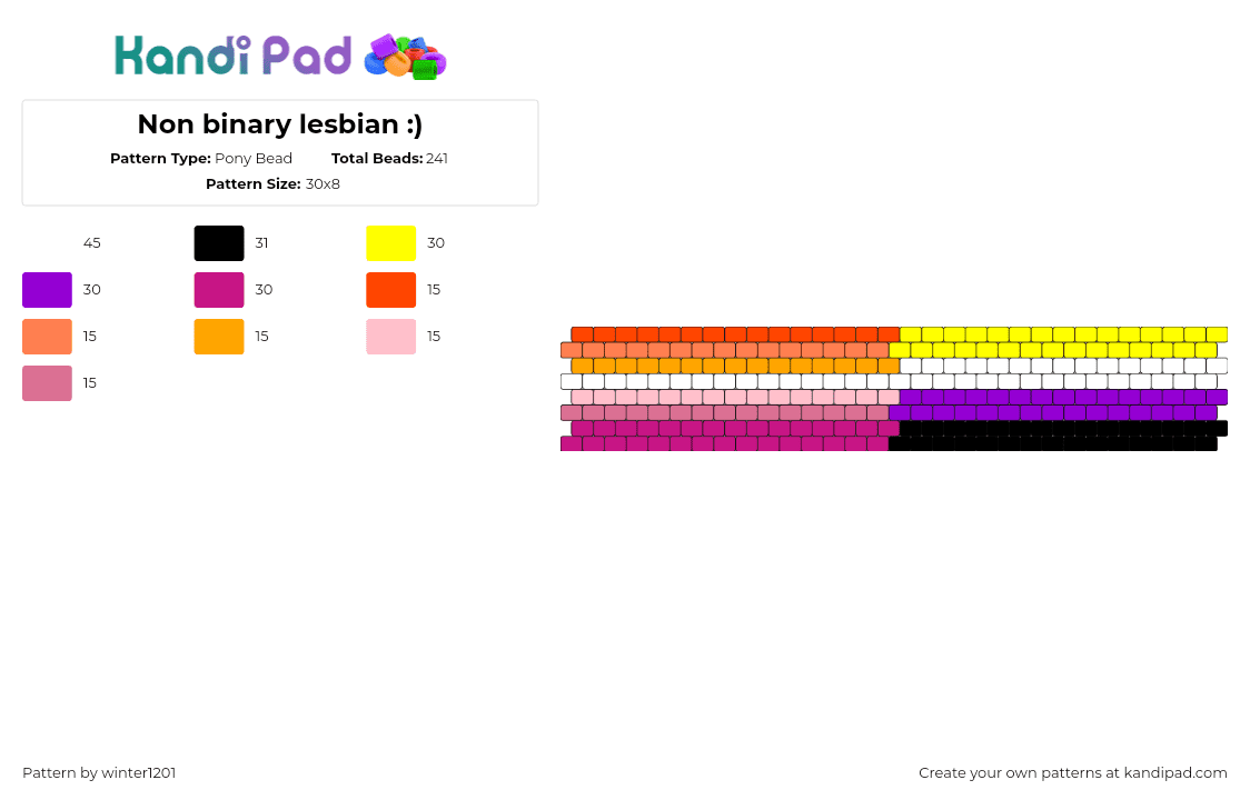 Non binary lesbian :) - Pony Bead Pattern by winter1201 on Kandi Pad - nonbinary,lesbian,pride,cuff,community,colorful,orange,pink,yellow,purple