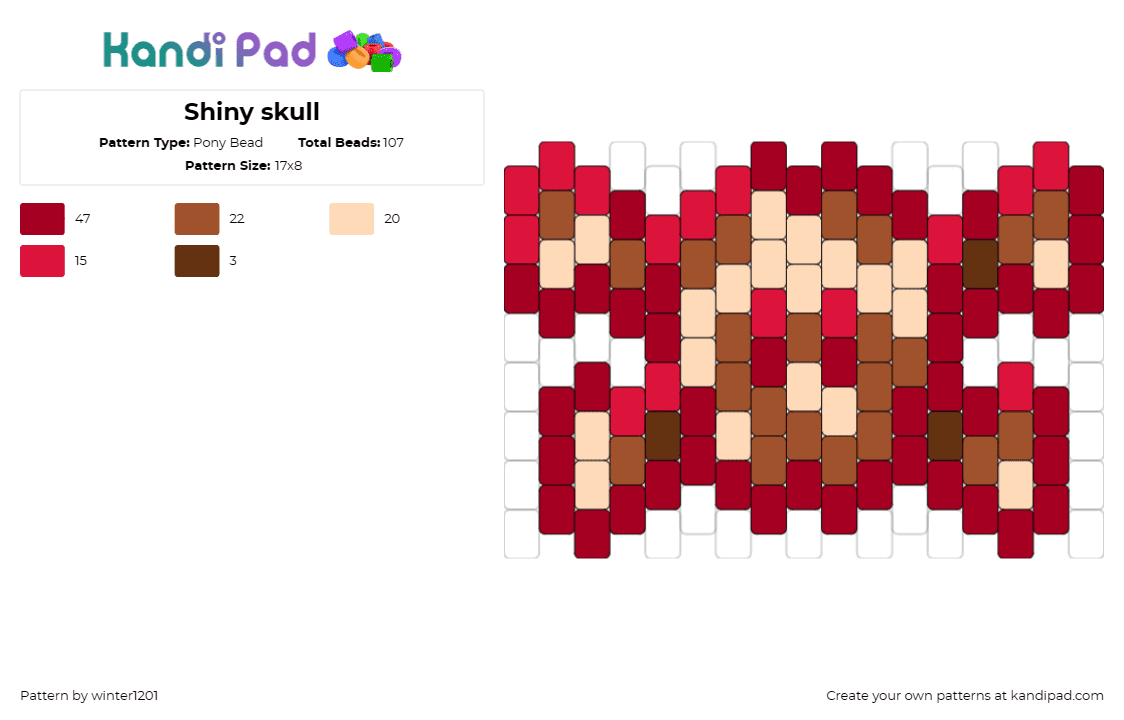 Shiny skull - Pony Bead Pattern by winter1201 on Kandi Pad - skull crossbones,spooky,edgy,shiny,rich red,touch,bold,dark brown