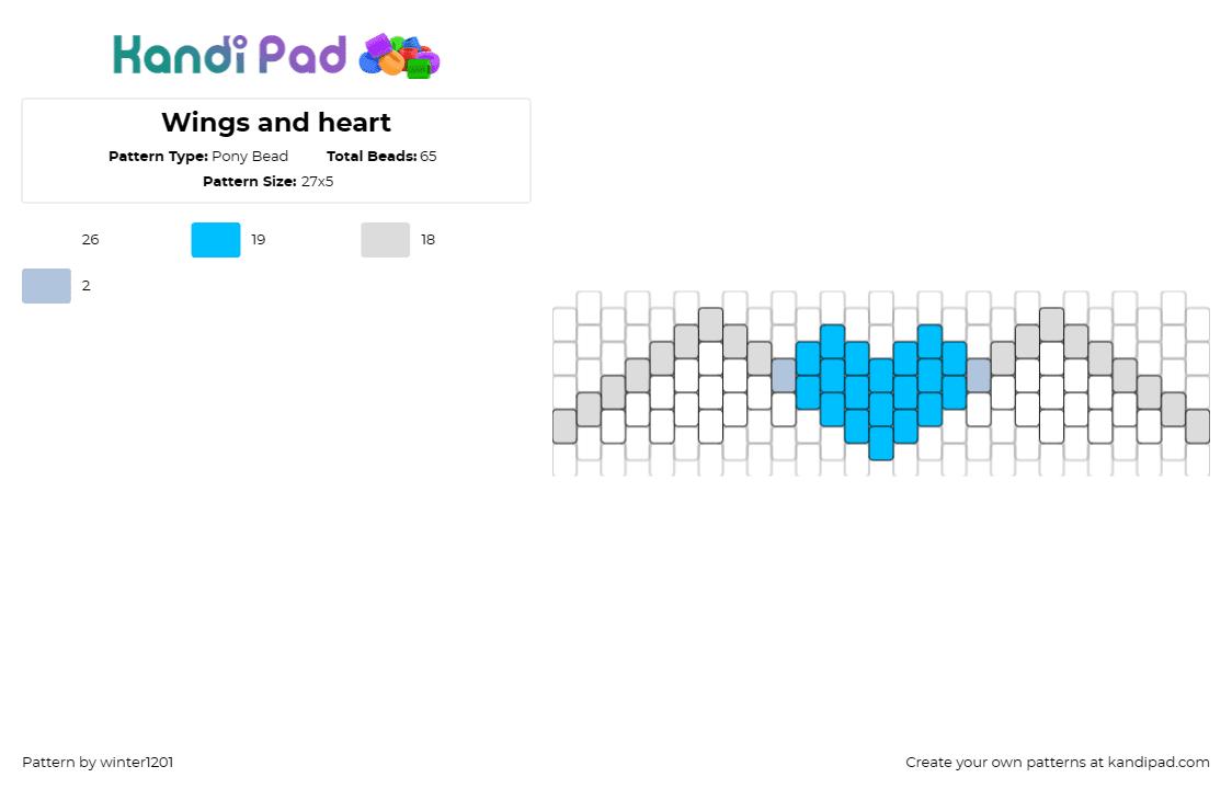 Wings and heart - Pony Bead Pattern by winter1201 on Kandi Pad - heart,wings,angel,love,blue heart,angelic,accessories,affectionate,gray