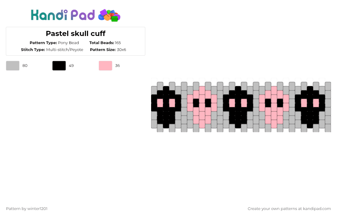 Pastel skull cuff - Pony Bead Pattern by winter1201 on Kandi Pad - beige,pink