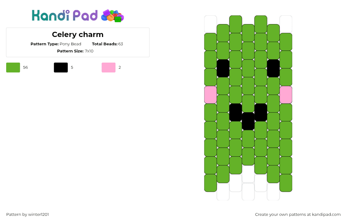 Celery charm - Pony Bead Pattern by winter1201 on Kandi Pad - celery,vegetable,character,face,charm,cute,green