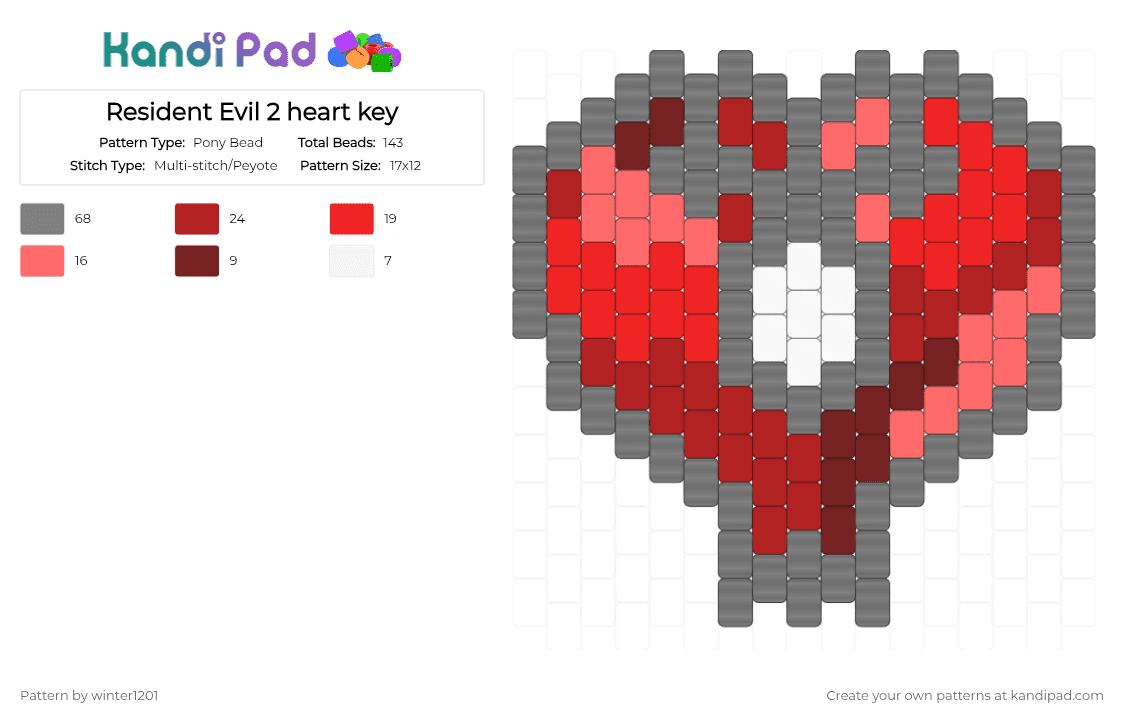 Resident Evil 2 heart key - Pony Bead Pattern by winter1201 on Kandi Pad - gray,red