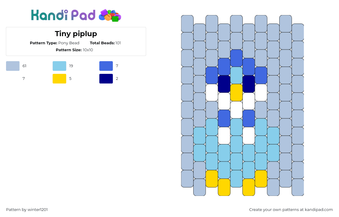 Tiny piplup - Pony Bead Pattern by winter1201 on Kandi Pad - piplup,pokemon,character,gaming,cute,penguin,simple,blue,light blue